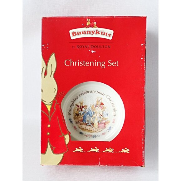 2 Piece Vintage Bunnykins Royal Doulton Christening Plate and Mug Original Box 1 - Picture 2 of 10